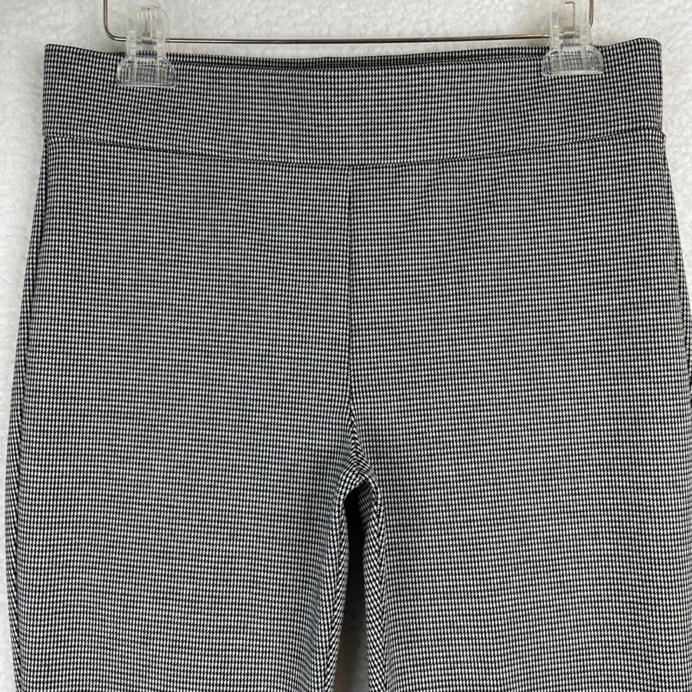 Loft Womens Large LP Petite Houndstooth Pull On Ankle Pants Black White Slim Leg